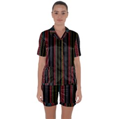 Multicolored Dark Stripes Pattern Satin Short Sleeve Pyjamas Set by dflcprints