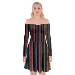 Multicolored Dark Stripes Pattern Off Shoulder Skater Dress by dflcprints