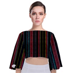 Multicolored Dark Stripes Pattern Tie Back Butterfly Sleeve Chiffon Top by dflcprints