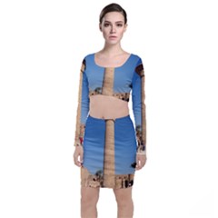 Temple Of Karnak Luxor Egypt  Long Sleeve Crop Top & Bodycon Skirt Set