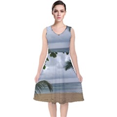 Through The Trees  V-neck Midi Sleeveless Dress  by StarvingArtisan