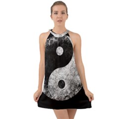 Grunge Yin Yang Halter Tie Back Chiffon Dress