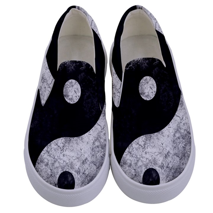 Grunge Yin Yang Kids  Canvas Slip Ons