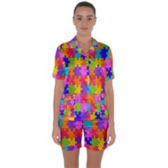 Colorful-10 Satin Short Sleeve Pyjamas Set