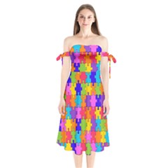 Colorful-10 Shoulder Tie Bardot Midi Dress by ArtworkByPatrick