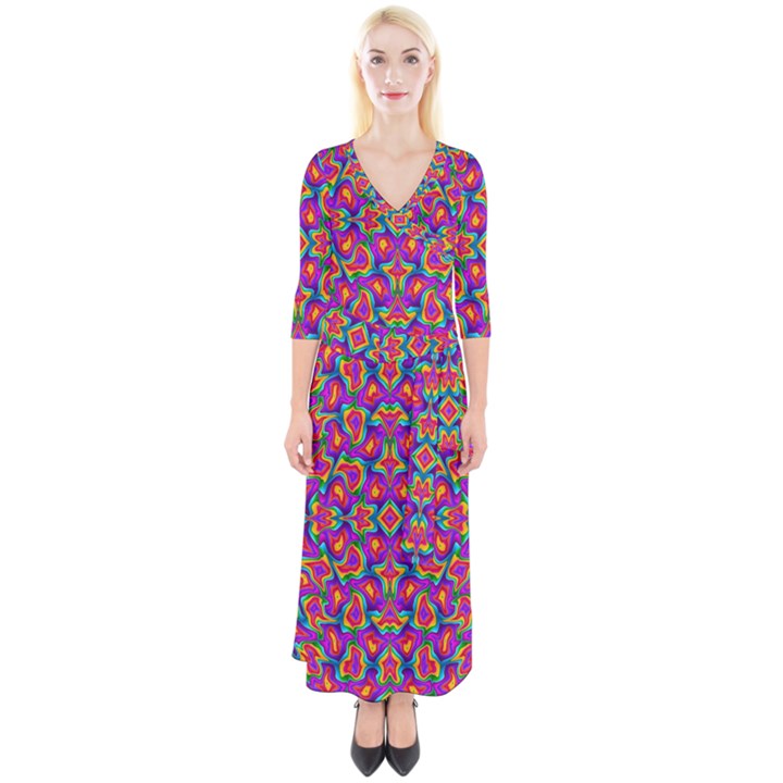 COLORFUL-11 Quarter Sleeve Wrap Maxi Dress