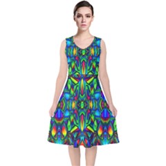 Colorful-13 V-neck Midi Sleeveless Dress 