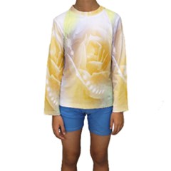 Beautiful Yellow Rose Kids  Long Sleeve Swimwear by FantasyWorld7