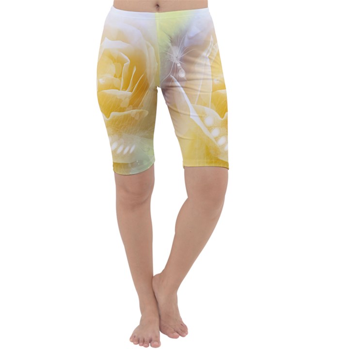 Beautiful Yellow Rose Cropped Leggings 