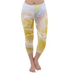 Beautiful Yellow Rose Capri Winter Leggings  by FantasyWorld7