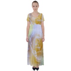 Beautiful Yellow Rose High Waist Short Sleeve Maxi Dress