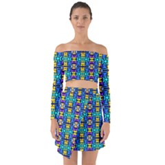 Colorful-14 Off Shoulder Top With Skirt Set