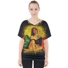 Pin Up Girl  V-neck Dolman Drape Top by Valentinaart