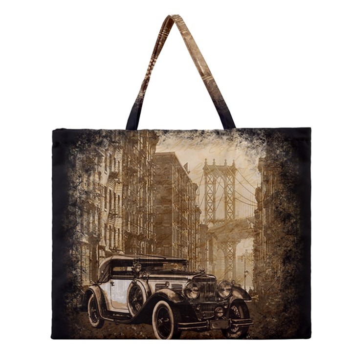 Vintage Old car Zipper Large Tote Bag