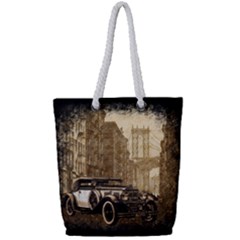 Vintage Old Car Full Print Rope Handle Tote (small) by Valentinaart