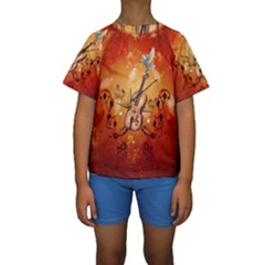 Violin With Violin Bow And Dove Kids  Short Sleeve Swimwear by FantasyWorld7