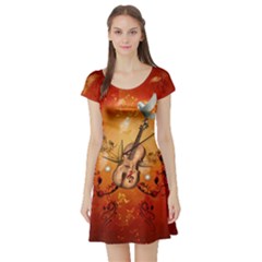 Violin With Violin Bow And Dove Short Sleeve Skater Dress by FantasyWorld7