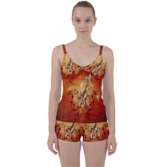 Violin With Violin Bow And Dove Tie Front Two Piece Tankini by FantasyWorld7