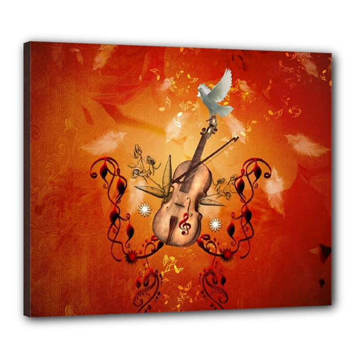 Violin With Violin Bow And Dove Canvas 24  x 20 