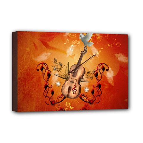 Violin With Violin Bow And Dove Deluxe Canvas 18  X 12   by FantasyWorld7