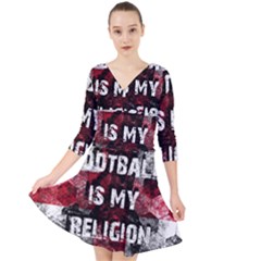 Football Is My Religion Quarter Sleeve Front Wrap Dress