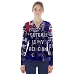 Football Is My Religion V-neck Long Sleeve Top by Valentinaart