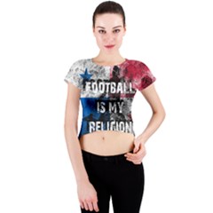 Football Is My Religion Crew Neck Crop Top by Valentinaart