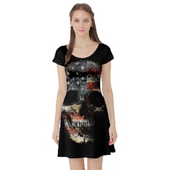 Skull Short Sleeve Skater Dress by Valentinaart