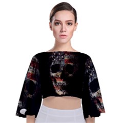 Skull Tie Back Butterfly Sleeve Chiffon Top