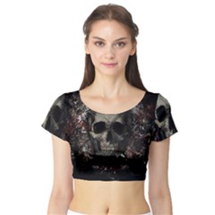 Skull Short Sleeve Crop Top by Valentinaart