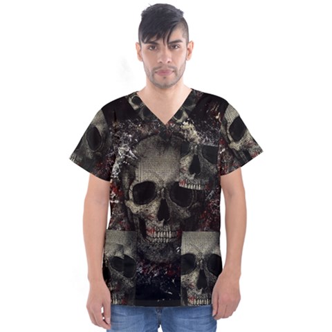 Skull Men s V-neck Scrub Top by Valentinaart