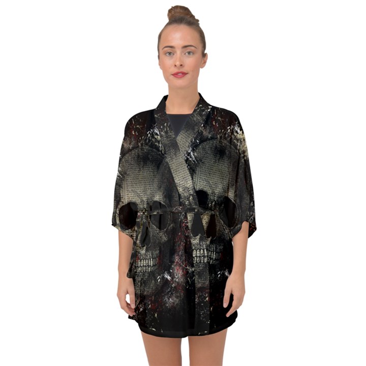 Skull Half Sleeve Chiffon Kimono