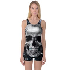 Skull One Piece Boyleg Swimsuit by Valentinaart