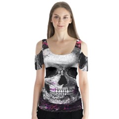 Skull Butterfly Sleeve Cutout Tee 