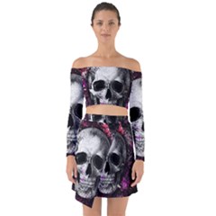 Skull Off Shoulder Top with Skirt Set