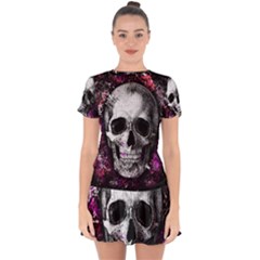 Skull Drop Hem Mini Chiffon Dress