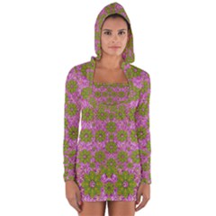 Paradise Flowers In Bohemic Floral Style Long Sleeve Hooded T-shirt by pepitasart