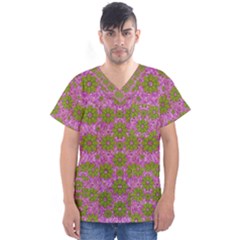 Paradise Flowers In Bohemic Floral Style Men s V-Neck Scrub Top