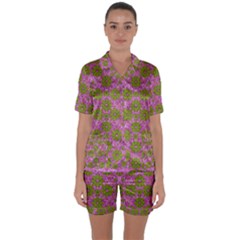 Paradise Flowers In Bohemic Floral Style Satin Short Sleeve Pyjamas Set