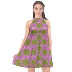 Paradise Flowers In Bohemic Floral Style Halter Neckline Chiffon Dress  by pepitasart