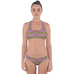 Paradise Flowers In Bohemic Floral Style Cross Back Hipster Bikini Set