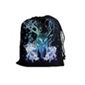 Amazing Wolf With Flowers, Blue Colors Drawstring Pouches (Large)  View1