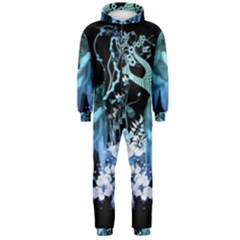 Amazing Wolf With Flowers, Blue Colors Hooded Jumpsuit (men)  by FantasyWorld7