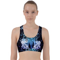 Amazing Wolf With Flowers, Blue Colors Back Weave Sports Bra by FantasyWorld7