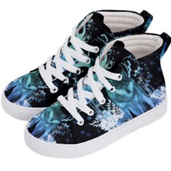 Amazing Wolf With Flowers, Blue Colors Kid s Hi-top Skate Sneakers by FantasyWorld7