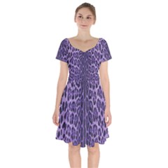 Purple Leopard Short Sleeve Bardot Dress by CasaDiModa