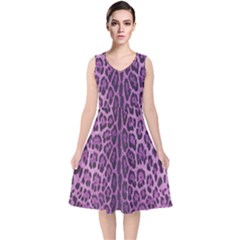 Pink Leopard Print V-neck Midi Sleeveless Dress  by CasaDiModa