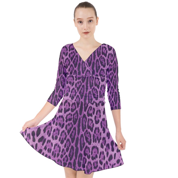 Pink Leopard print Quarter Sleeve Front Wrap Dress