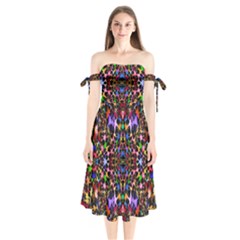 Colorful-16 Shoulder Tie Bardot Midi Dress by ArtworkByPatrick