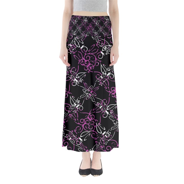 Dark Intersecting Lace Pattern Full Length Maxi Skirt